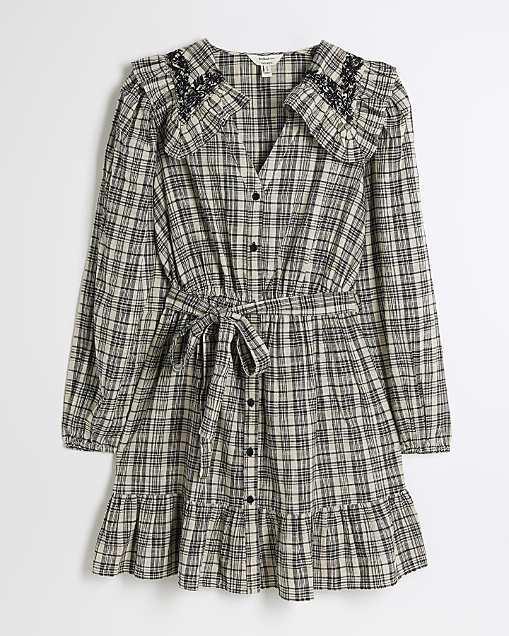 Grey Frill Collar Mini Shirt Dress