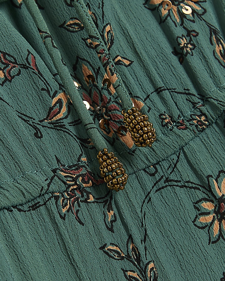 Green floral swing mini dress