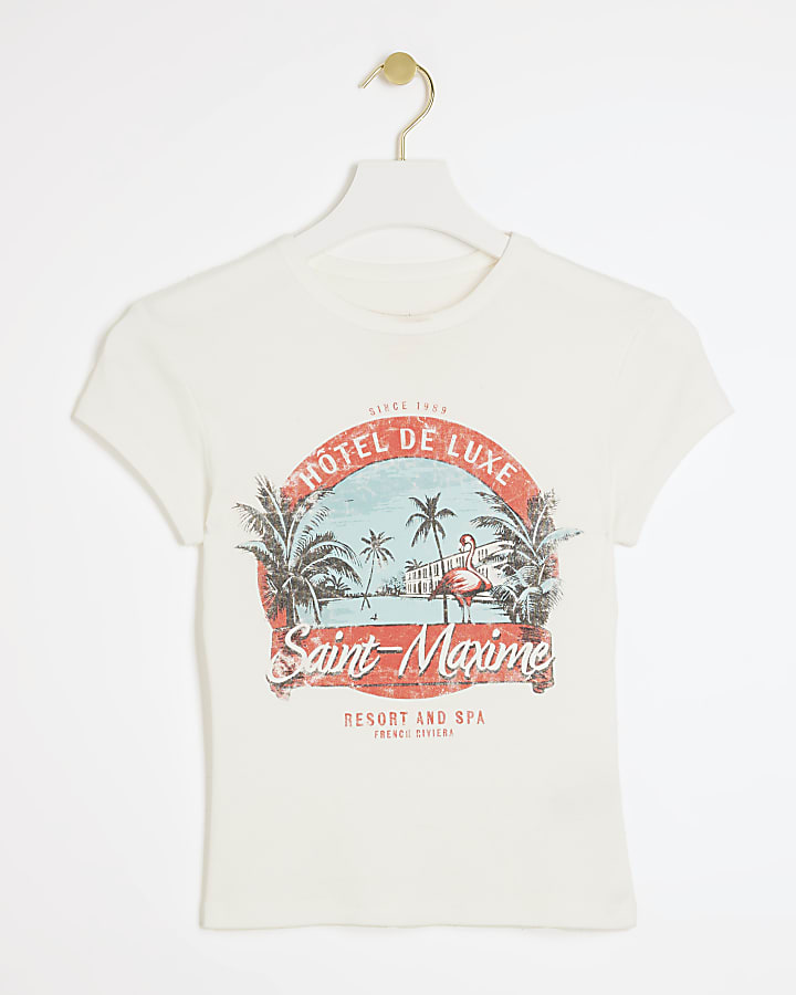 White hotel graphic baby t-shirt