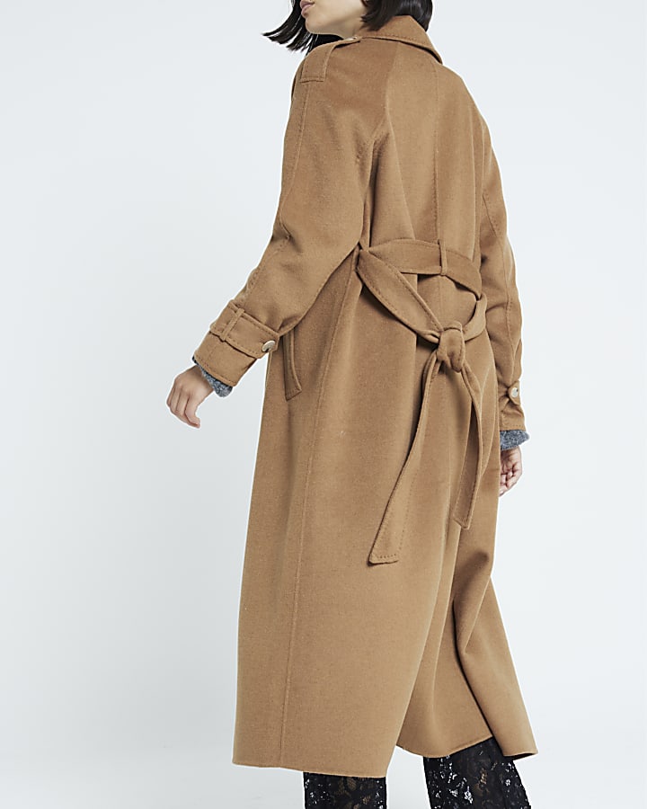 Brown Premium Wool Blend Trench Coat
