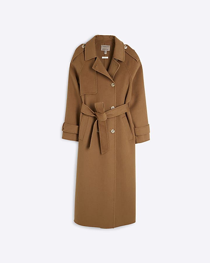 Brown Premium Wool Blend Trench Coat