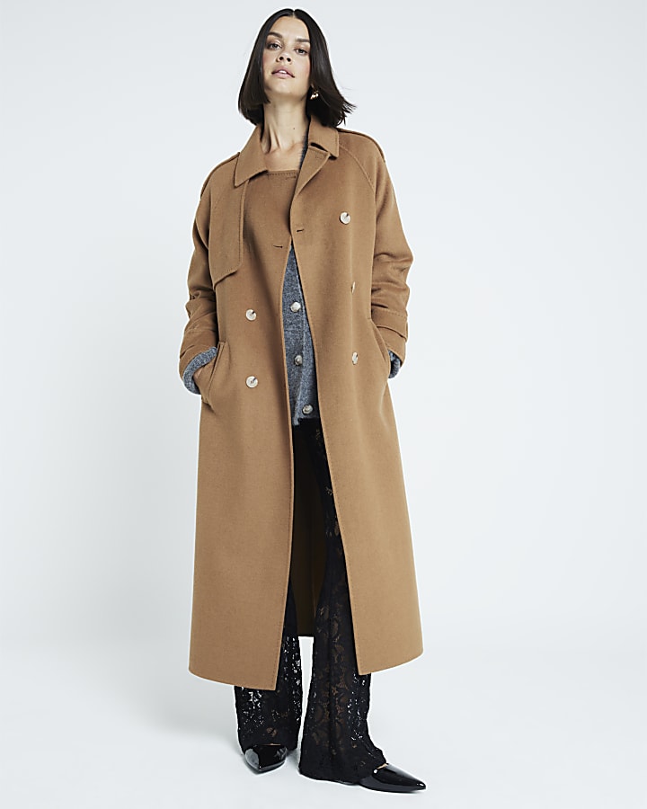 Brown Premium Wool Blend Trench Coat