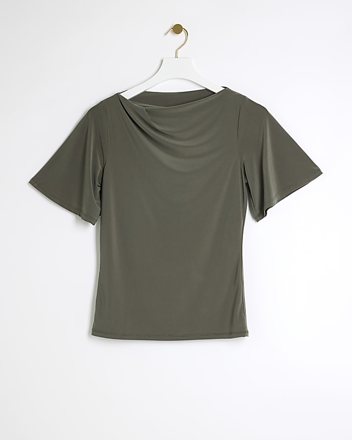 Khaki drape plain t-shirt