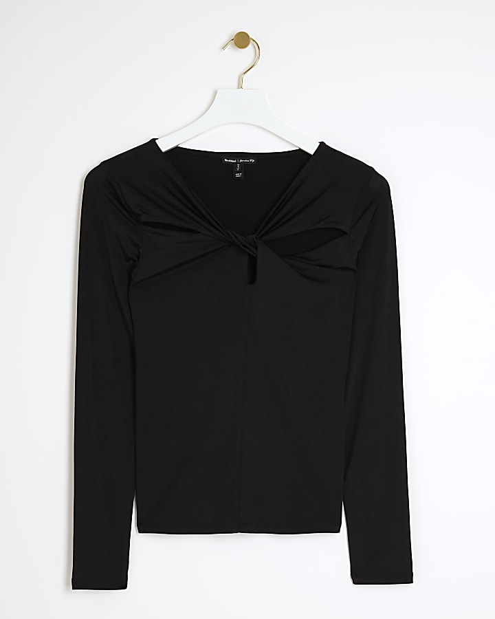 Black twist cut out long sleeve top