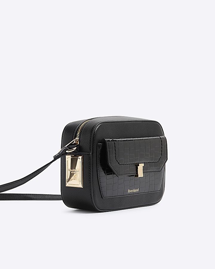 Black faux leather cross body bag