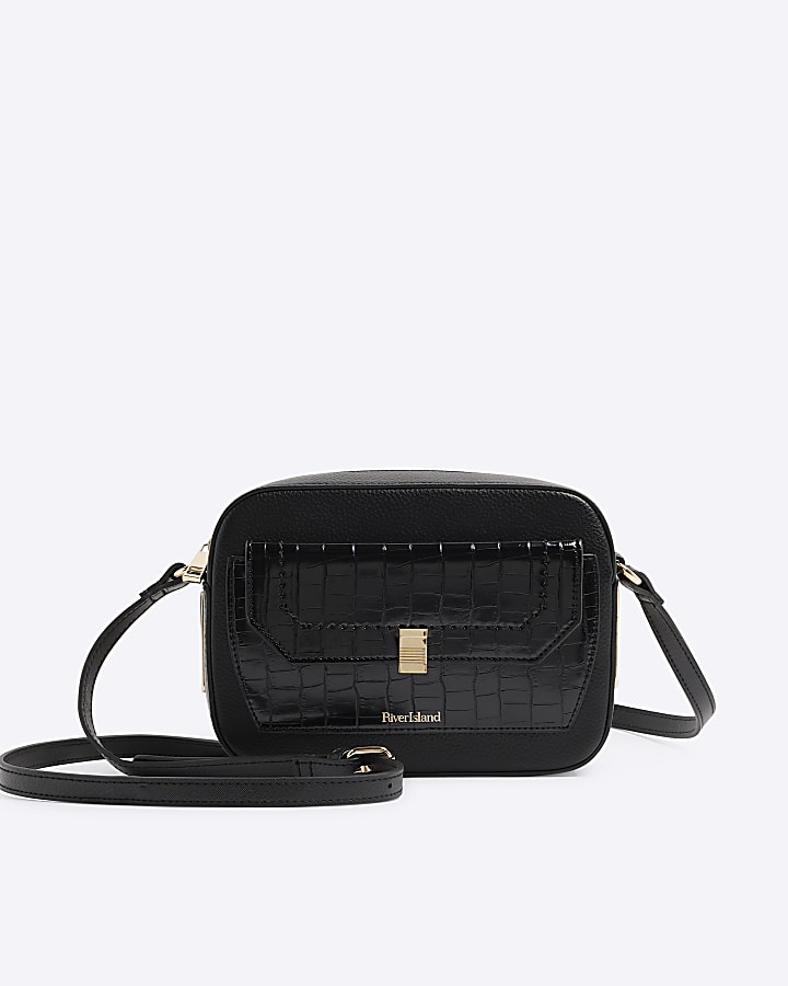 Black faux leather cross body bag