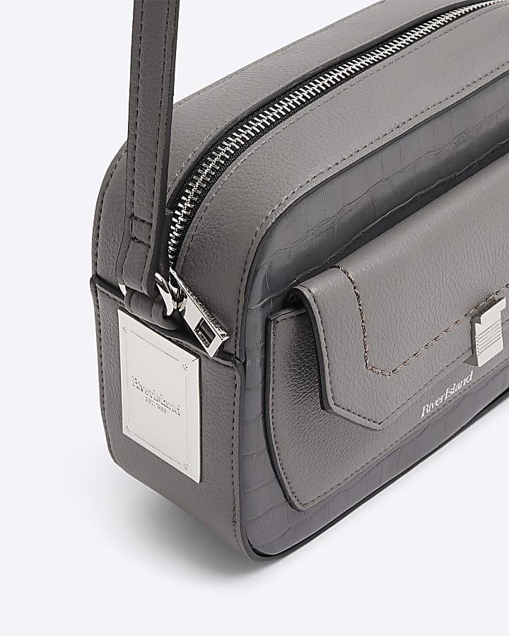 Grey faux leather cross body bag