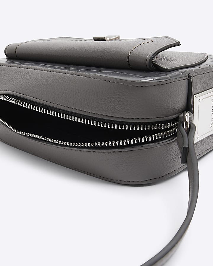 Grey faux leather cross body bag