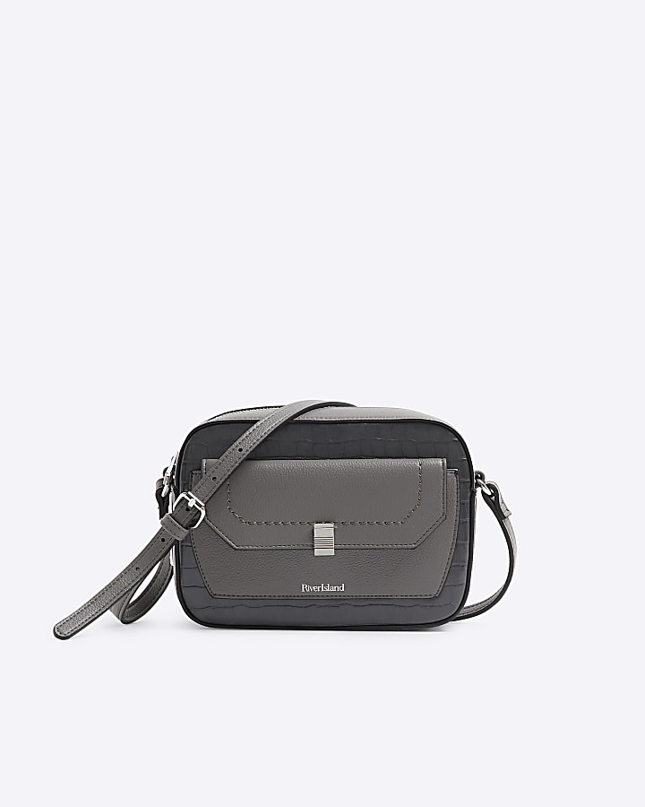 Grey faux leather cross body bag