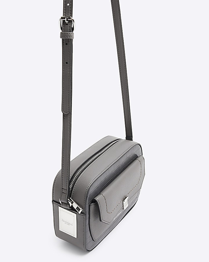 Grey faux leather cross body bag