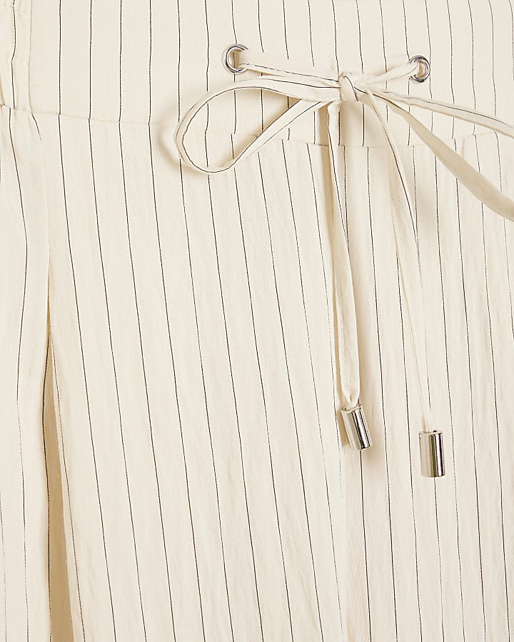 Cream wide leg stripe trousers