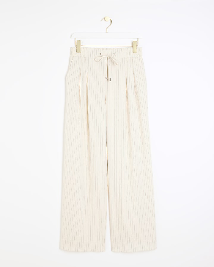 Cream wide leg stripe trousers