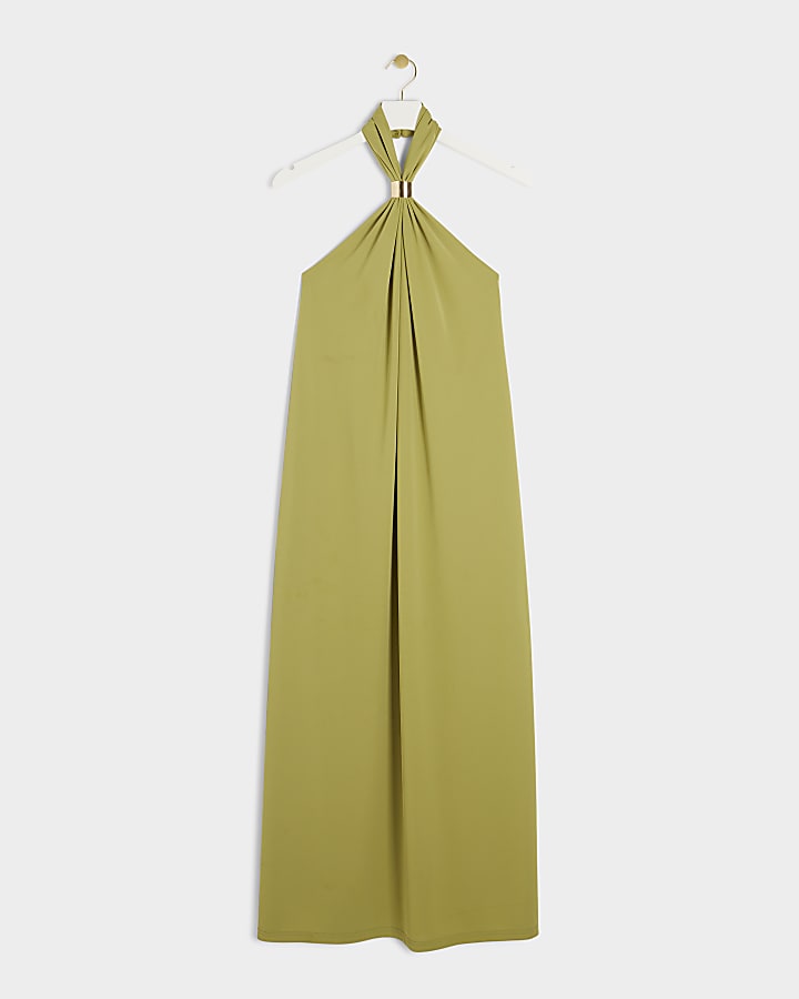 Lime green halter neck shift maxi dress