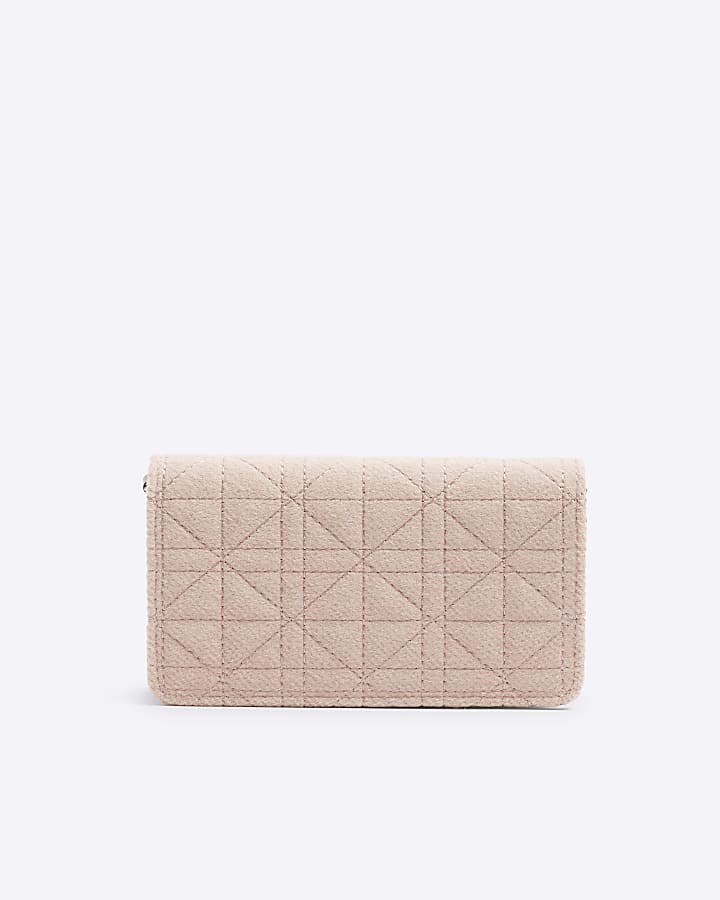 Pink faux wool quilted cross body purse
