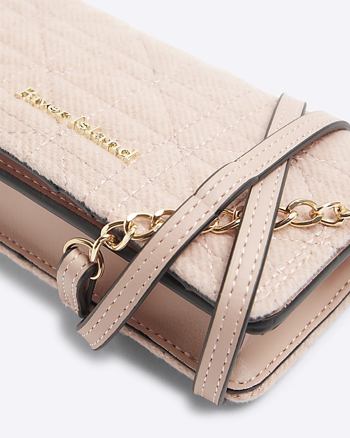 Pink faux wool quilted cross body purse