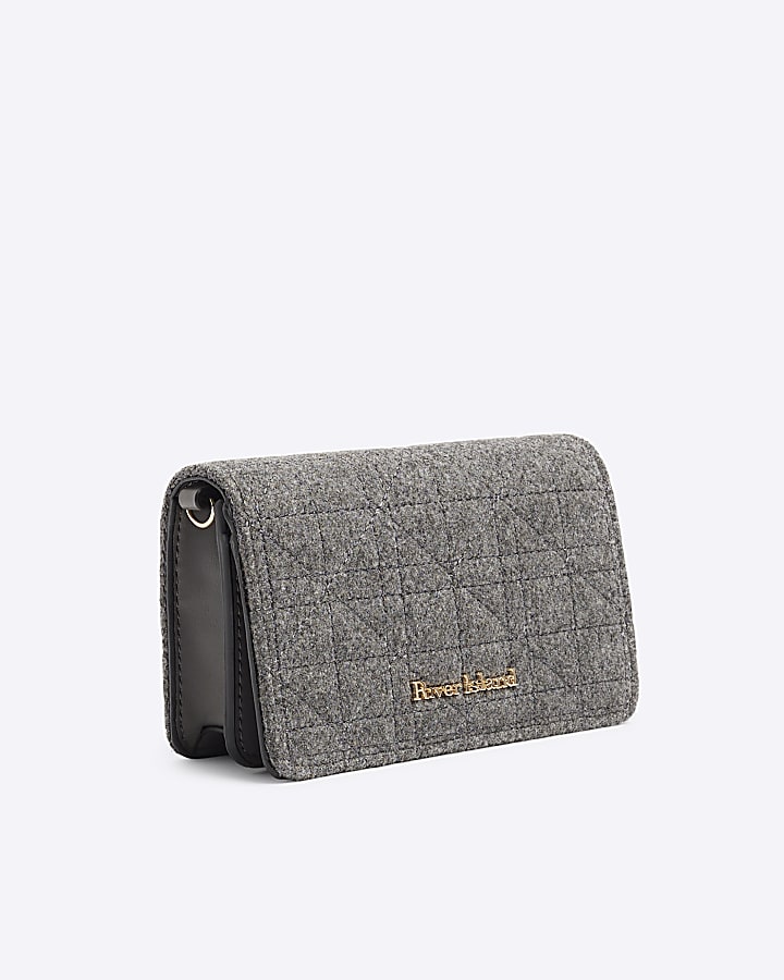 Grey quilted cross body purse