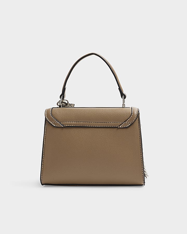 Beige cross body mini top handle bag