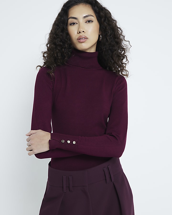 Red Roll Neck Long sleeve Top