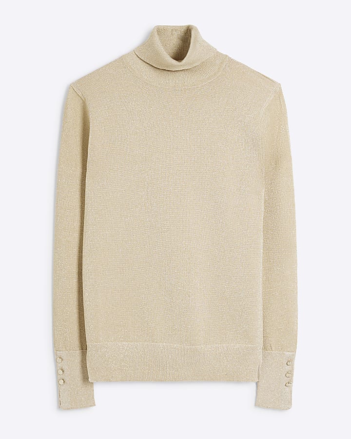 Cream Glitter Roll Neck Top