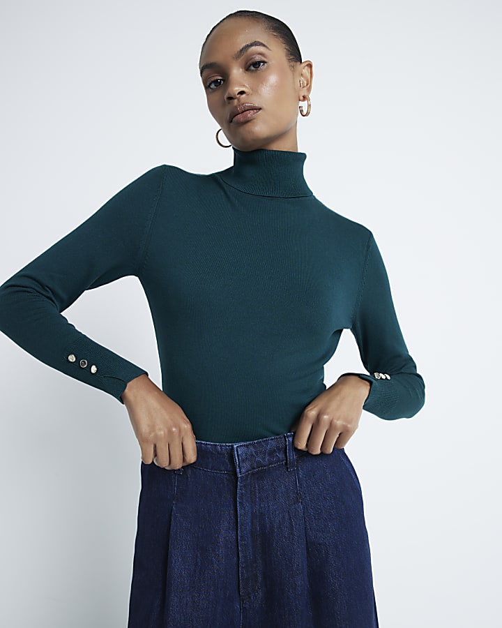 Green Roll Neck Top