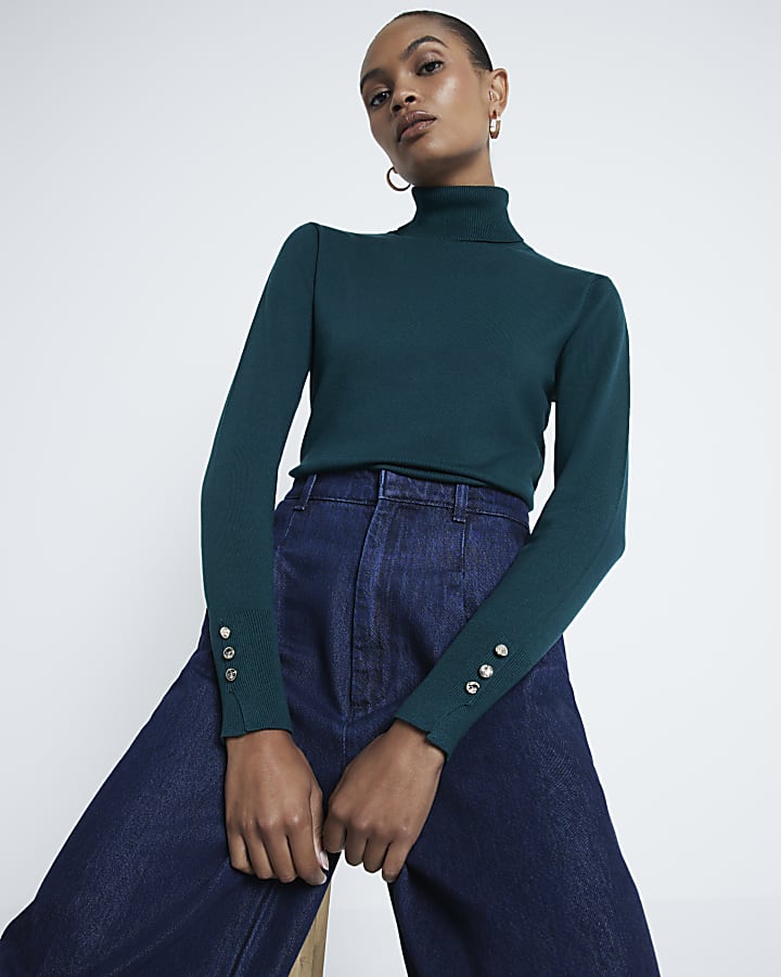 Green Roll Neck Top