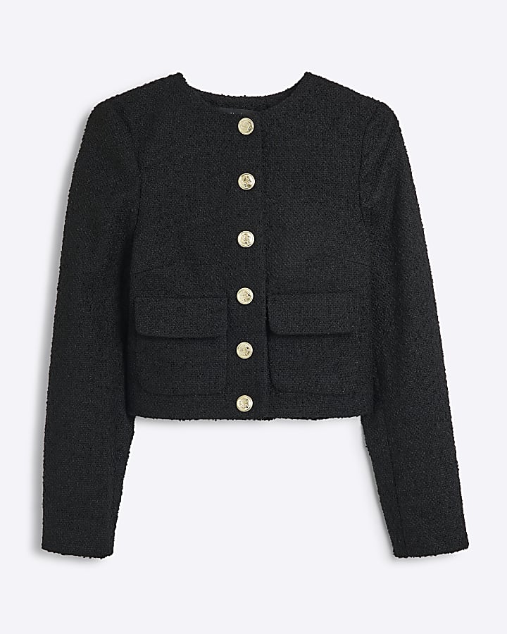 Black cropped boucle jacket