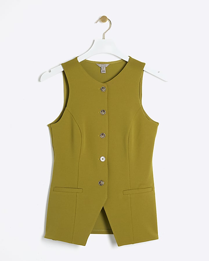 Green crew neck button up waistcoat