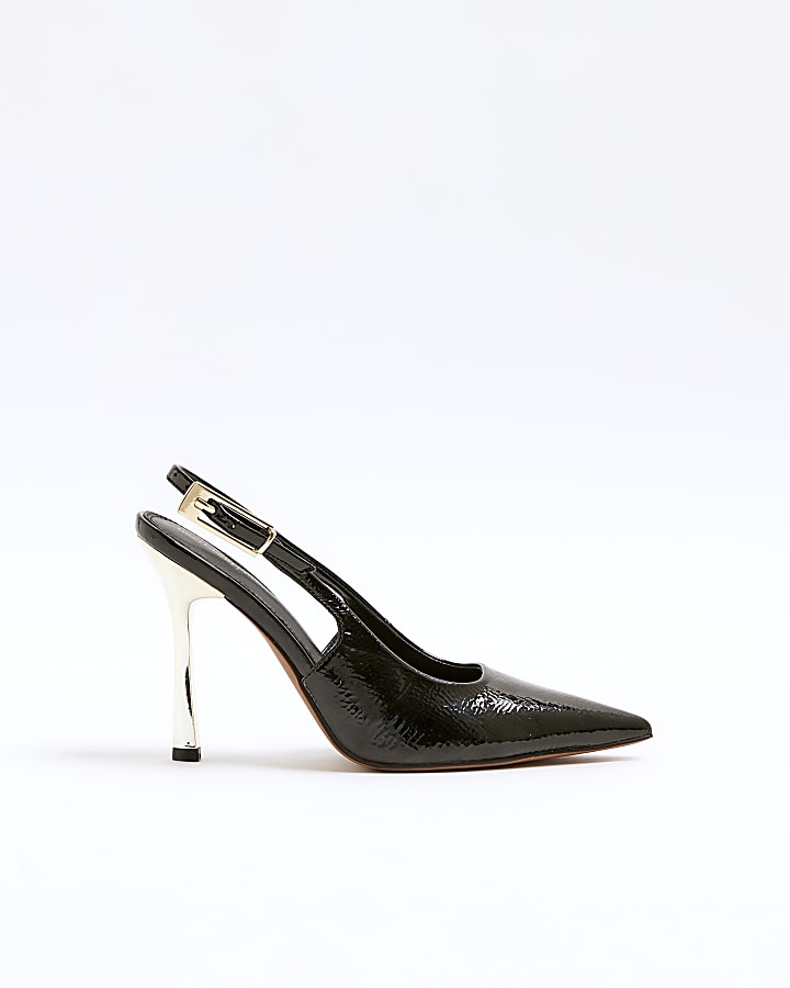 Black slingback heeled court shoes