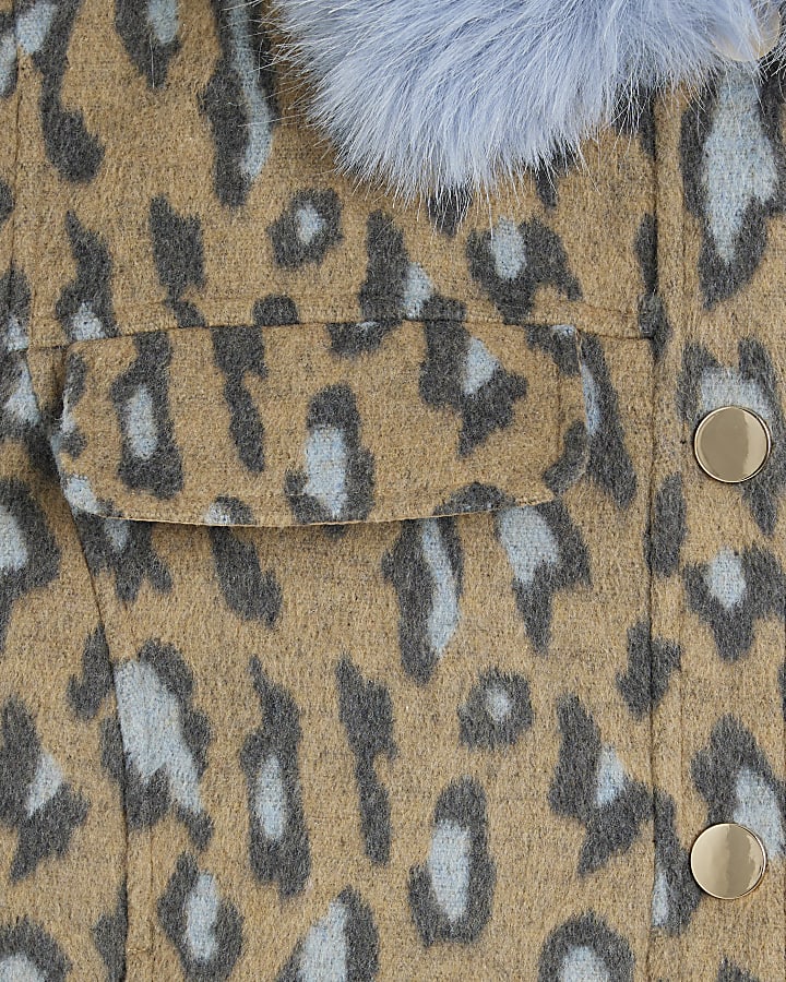 Brown Leopard Print Faux Fur Collar Jacket