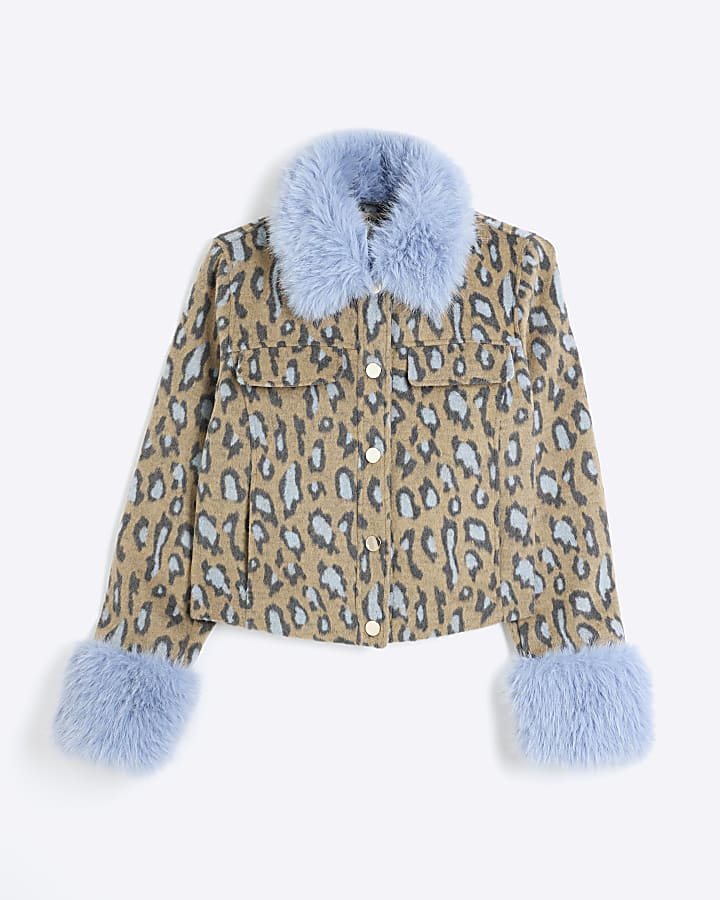 Brown Leopard Print Faux Fur Collar Jacket