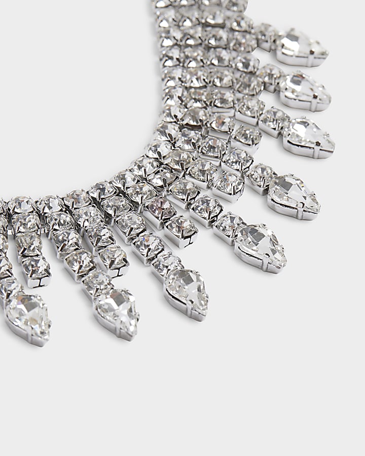 Silver diamante collar necklace