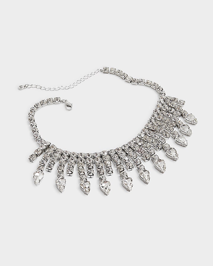 Silver diamante collar necklace