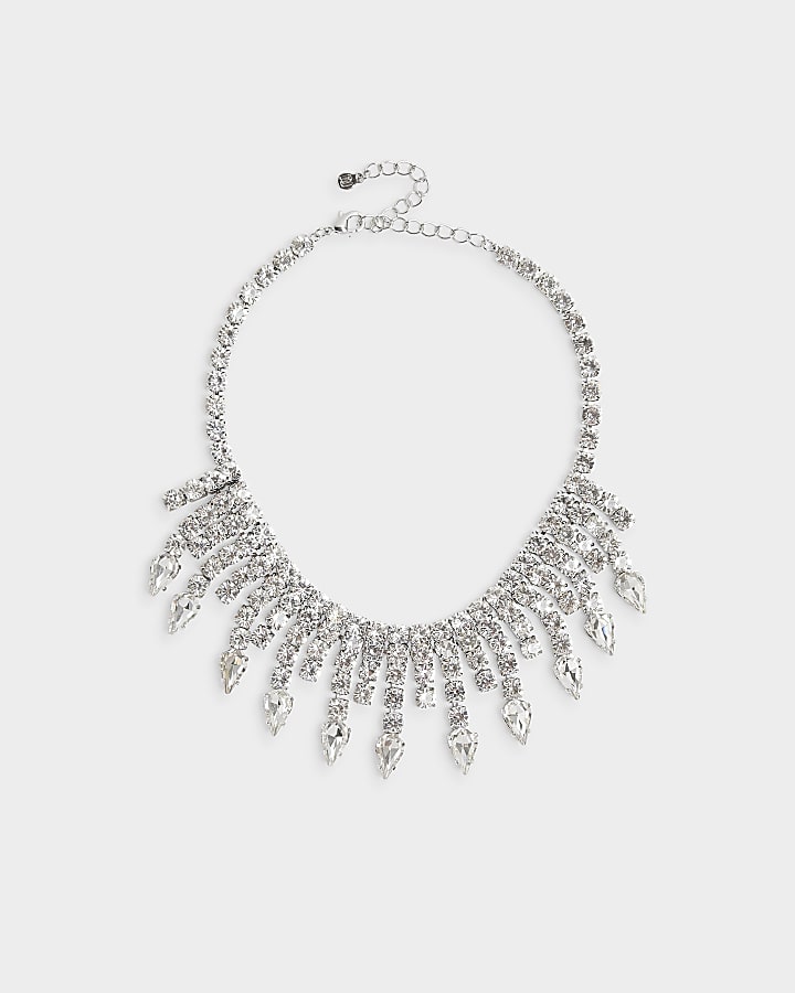 Silver diamante collar necklace