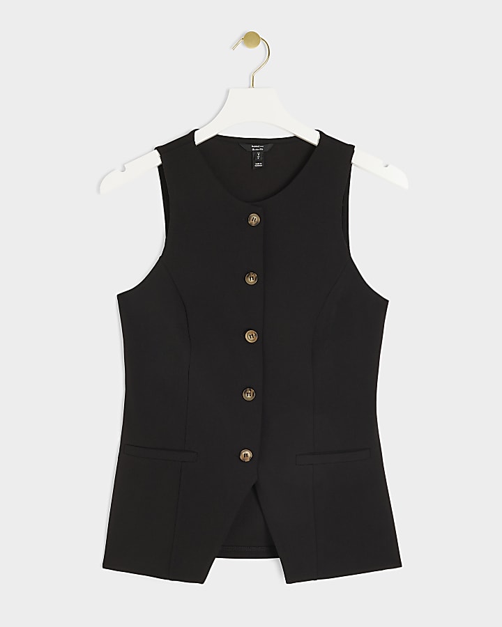 Black Crew Neck Waistcoat