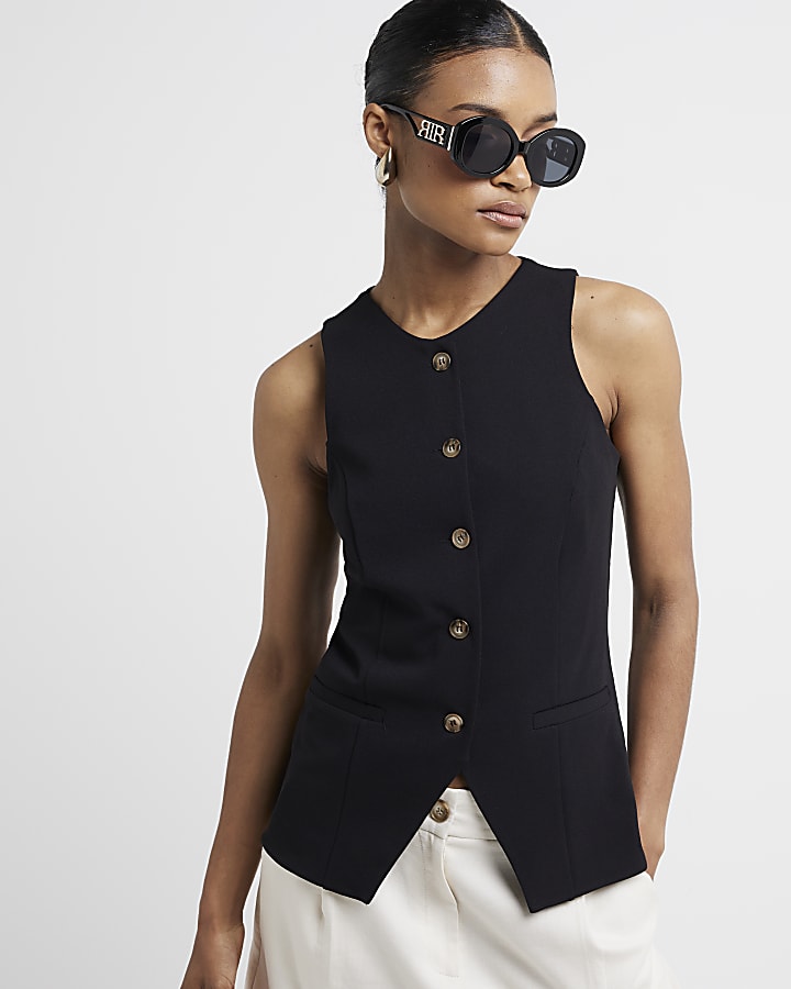 Black Crew Neck Waistcoat