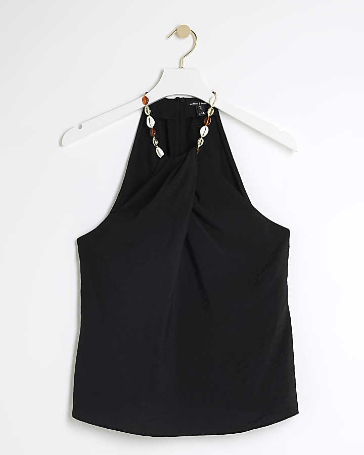 Black shell strap halter neck top