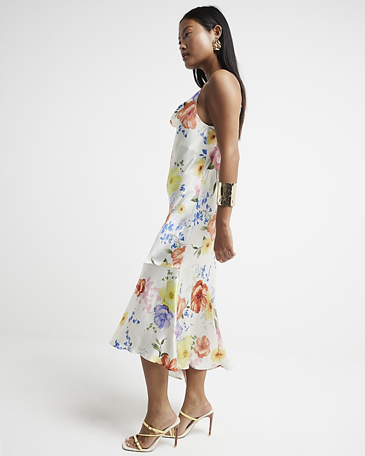 Petite White Floral Slip Midi Dress