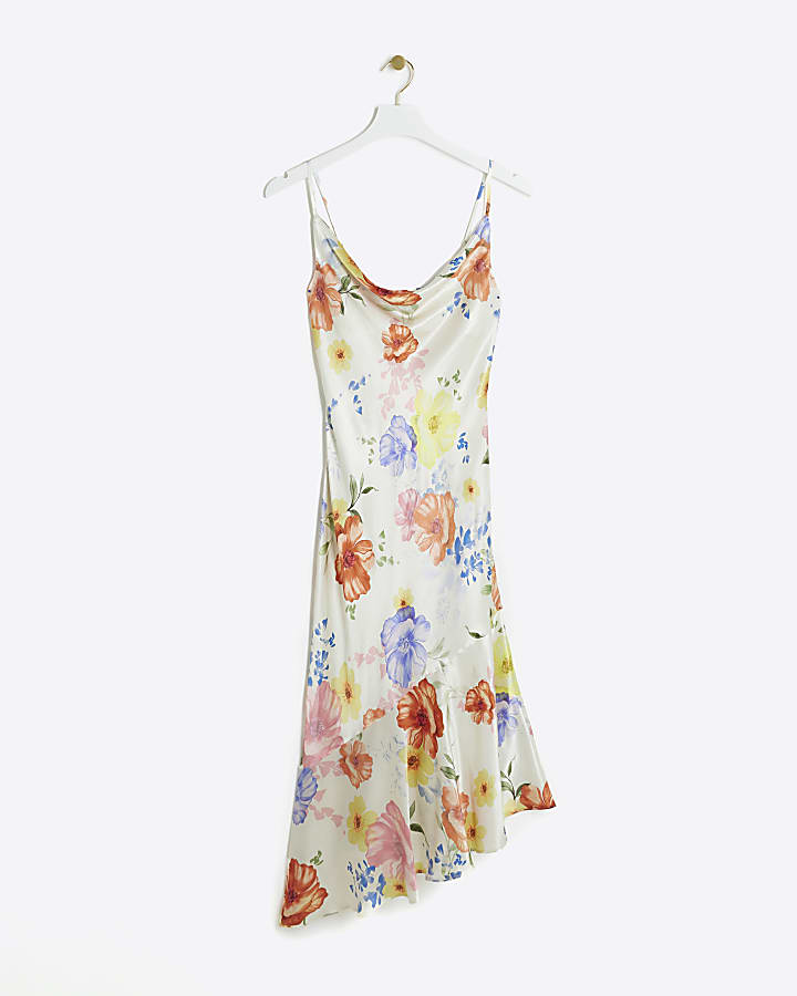 Petite White Floral Slip Midi Dress