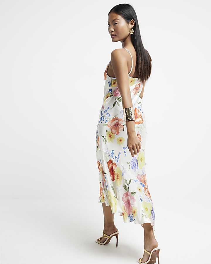 Petite White Floral Slip Midi Dress