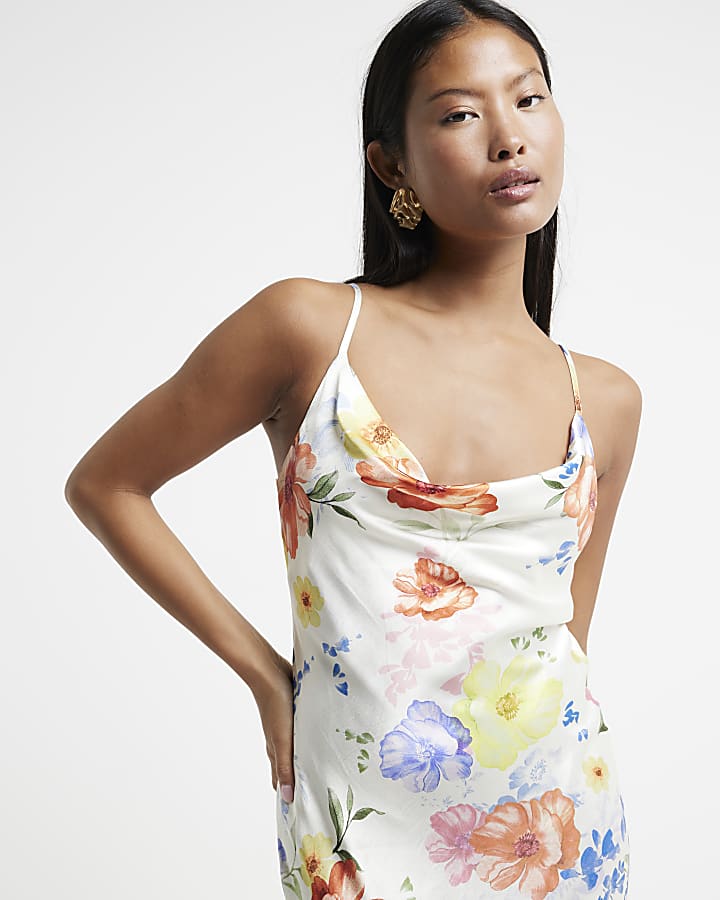 Petite White Floral Slip Midi Dress