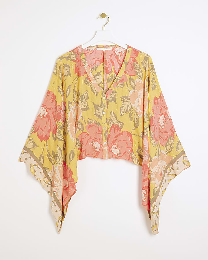 Pink floral batwing beach top