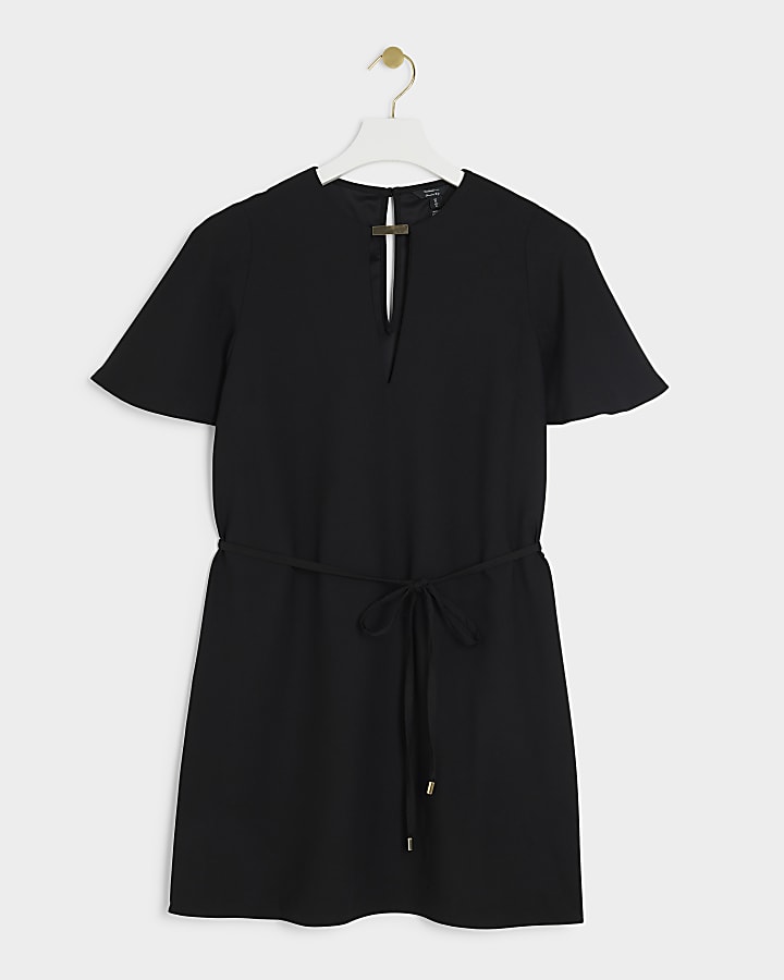 Black cut out flute sleeve shift mini dress