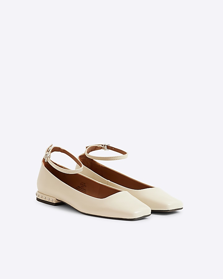 White Ankle strap ballet pumps