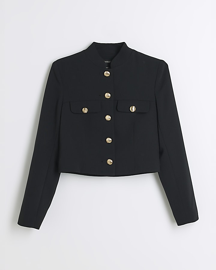 Black Crop Tailored Utility Jacket