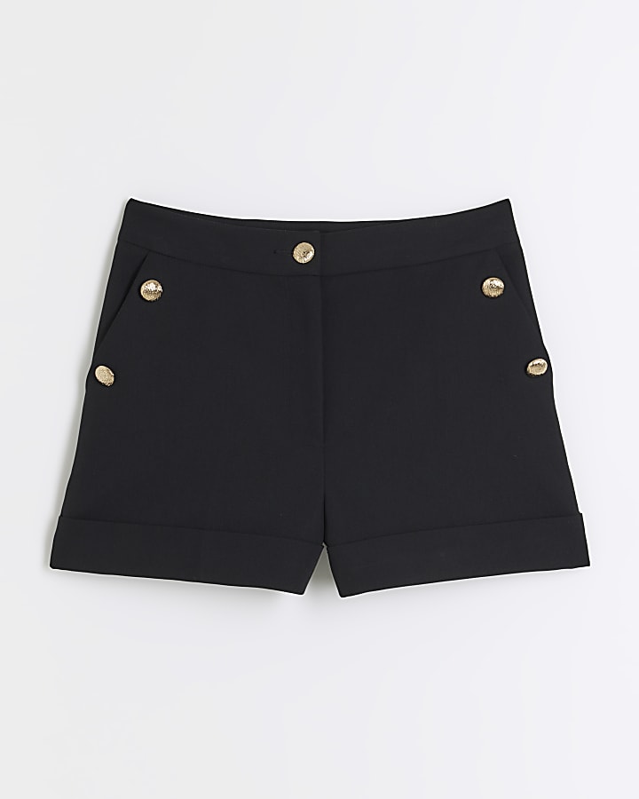 Black button detail smart shorts