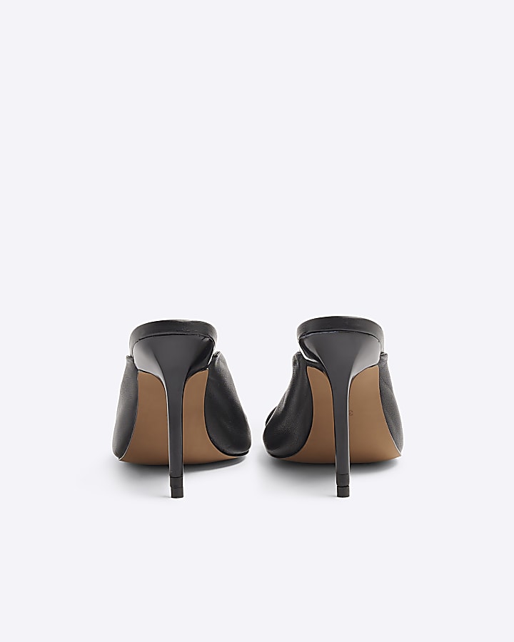 Black Leather Twist High Heeled Mules