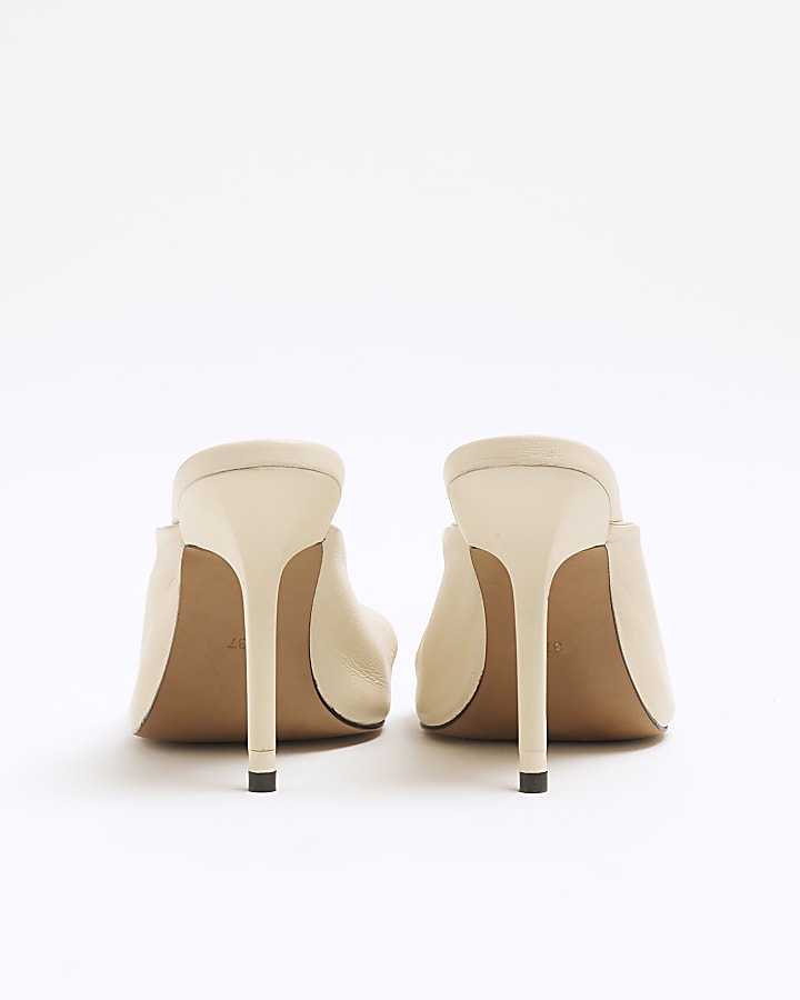 Cream Leather Twist High Heeled Mules