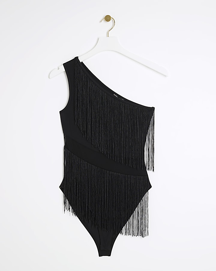 Black fringe bodysuit