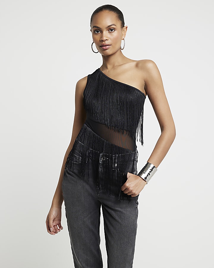 Black fringe bodysuit