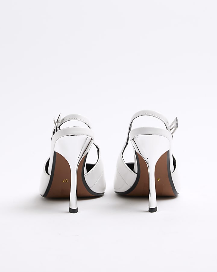 White Wide Fit Sling Back Buckle Court Shoes